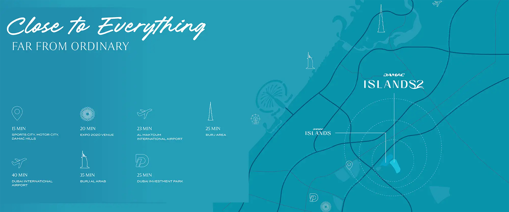 DAMAC Islands 2  Dubai location map showing connectivity
